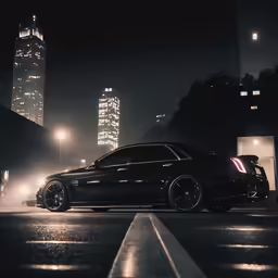 car driving at night near light at city