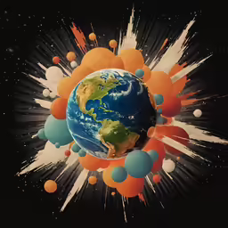 an abstract world and many small dots on a black background