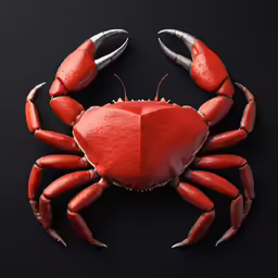 a red crab on black with the claws exposed