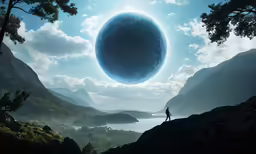 man standing on mountain looking at an earth