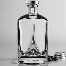 an empty bottle and some beads on the ground