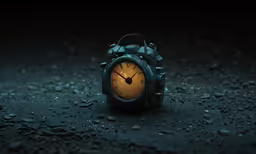 a small clock is set on the ground
