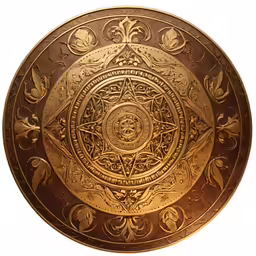 a golden plate with many symbols and words