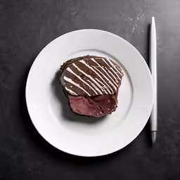 the piece of chocolate dessert is on the plate