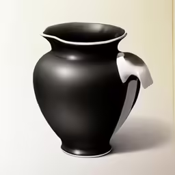 a black vase with white accents is sitting in a room
