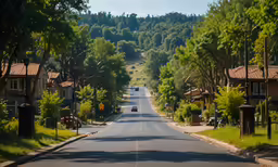 a street is shown with some trees on both sides
