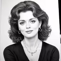 a black and white photo of a woman in earrings