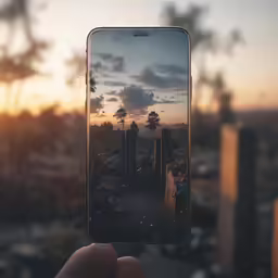 a person taking a photo of the sunset on their iphone