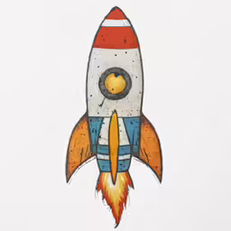 an abstract painted rocket ship flying through the sky