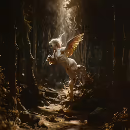 a fairy horse in the middle of a forest