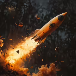 a small rocket flying low into the sky