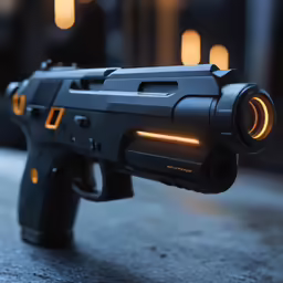 a close - up view of a toy gun with light - emitting eyes
