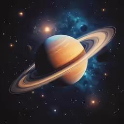 saturn and its two rings on the dark night sky