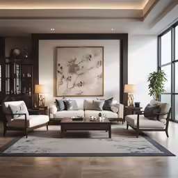 a living room scene with the painting above the couch