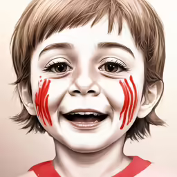 a drawing of a child with a bloody face