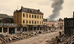 smoke billows from a fire burning on top of buildings