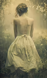 an old photograph of a young woman in a white dress