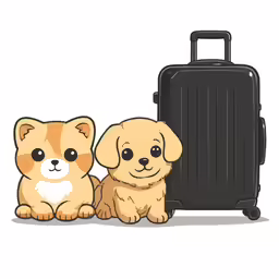 a puppy and a cat on a white background