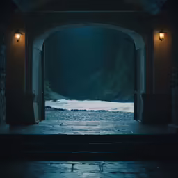 a view of some water and light coming from it