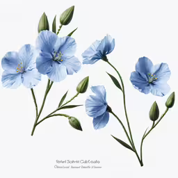 an art work of three blue flowers,blue flowers that are on a white background