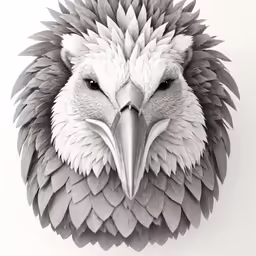 an animal sculpture of a white eagle with gray feathers