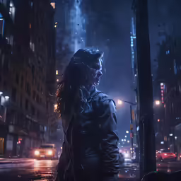 a man and woman walking through a rain storm at night