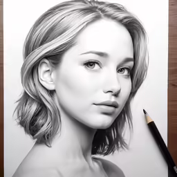 a pencil drawing of a young lady