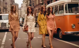 a group of three women walking across the street