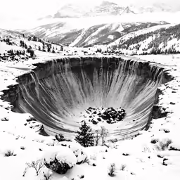 a very unusual structure in the snow near the mountains