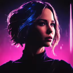 a stylized photo of a woman wearing dark clothes,the young woman is dressed in futuristic clothes