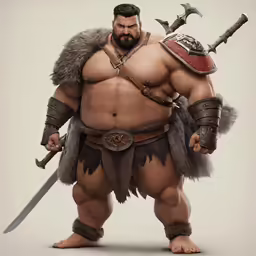 a man with no shirt on holding two swords
