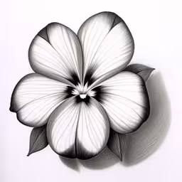 a drawing of a flower that is black and white,a drawing of a white flower with large petals