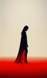 a woman walking with a long black cape over her head