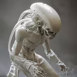 the figure is running in a white body suit