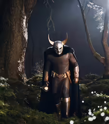 a man dressed up as batman and an horned mask