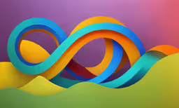 a colorful background with overlapping circles and curves,multicolored paper spirals against a blue, green, yellow and purple background