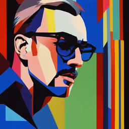 an image of a man with sunglasses on his face,a man in shades is depicted with the image of the rainbow colors