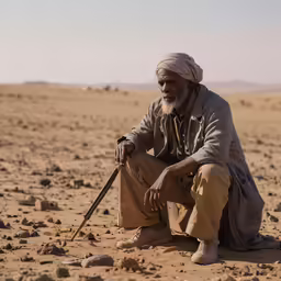 a man is sitting down in the desert