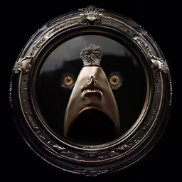 a mirror has a strange looking object in it