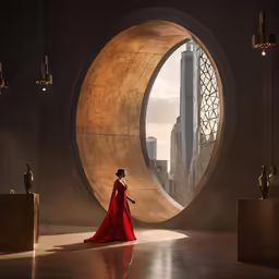 a woman in a red dress poses for the camera