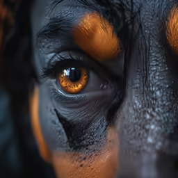 someone has drawn on their skin with yellow eyes
