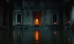 the door leading to an ancient building is partially submerged