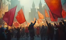 the protest took place outside of the building with many people waving orange flags