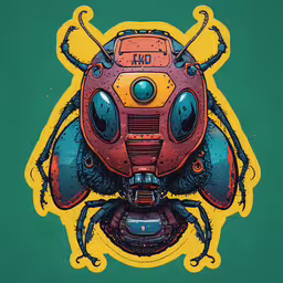 a bright yellow and red beetle on green background,the colorful insect is on a green background