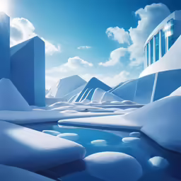 a blue toned photo of a pool in the snow