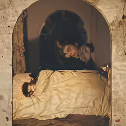the woman is asleep in bed with her head up