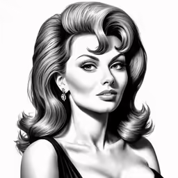black and white drawing of a woman with large breasts
