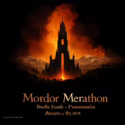 a dark picture of a tower that is in flames