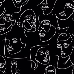 many lines of faces on black background