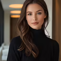 a beautiful young woman in black is posing